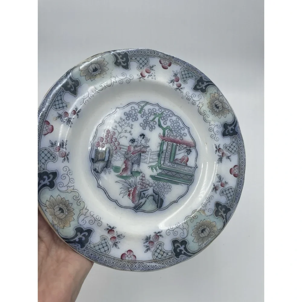 3 pc Antique‎ P. Regout Canton Chinese Pattern Polychrome Transferware Plates